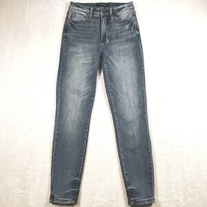Judy Blue Jeans Womens 1/25 Skinny Fit Stretch Blue Denim Pants Whiskered Medium